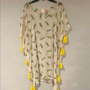Xhilaration White Pineapple Print Swim Coverup with Yellow Tassels